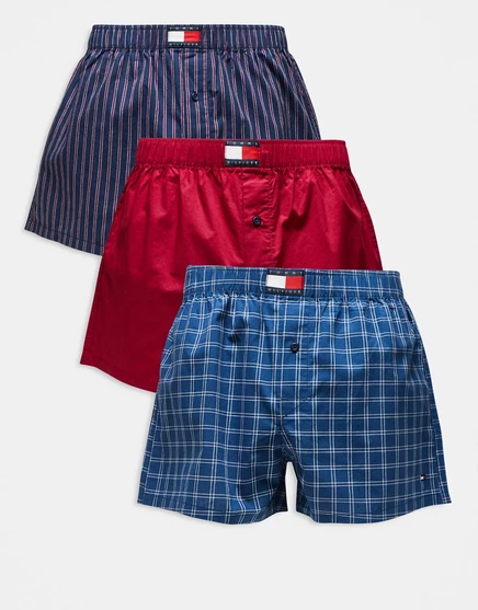 Мужские боксеры Tommy Hilfiger Heritage, набор 3 шт.: синяя клетка/красные/полосатые
