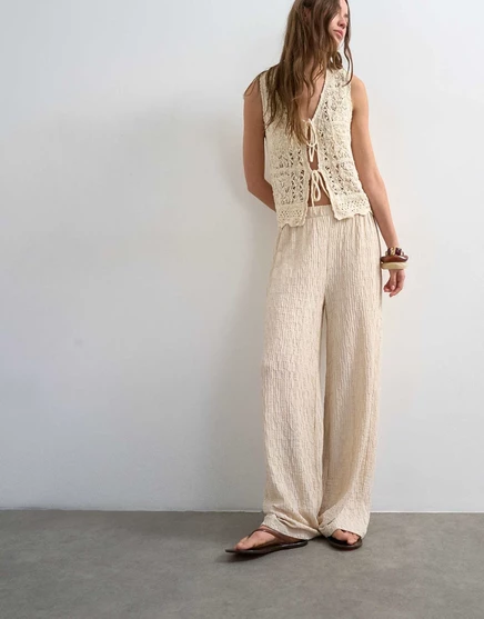 Женские широкие брюки TopShop из жатого джерси, песочные