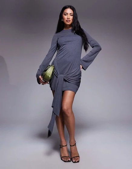 Женское мини-платье ASOS DESIGN с клеш-рукавами, антрацитовое