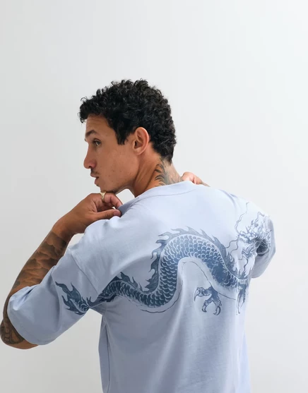 Мужская футболка ASOS Design оверсайз с драконом, синяя