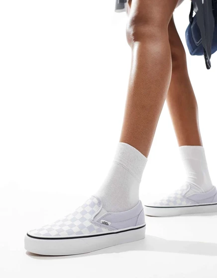 Женские слипоны Vans Classic Slip-On в шашечку, голубые