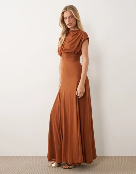Женское макси-платье ASOS Design блузонного кроя, терракотовое