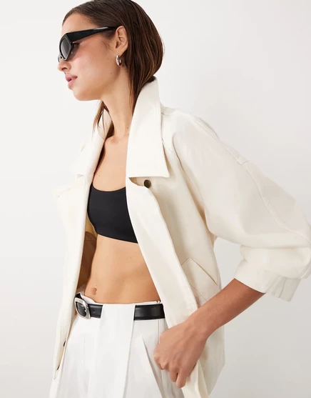Женский укороченный тренч Mango Hailey Bieber, кремовый
