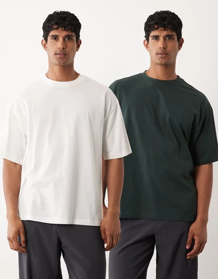 Мужские футболки ASOS DESIGN 2 шт. свободного кроя, кремовая/зеленая
