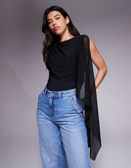 Облегающее боди ASOS DESIGN с сетчатой накидкой черного цвета black