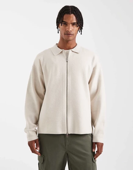 Премиальный мягкий вязаный кардиган на молнии Jack &Jones бежевого цвета silver lining