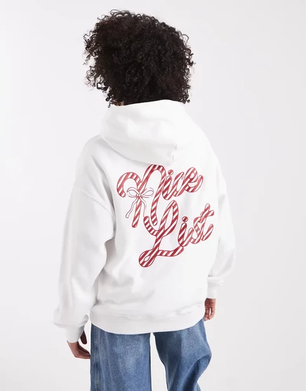 Праздничная толстовка Hollister oversize Nice List белого цвета