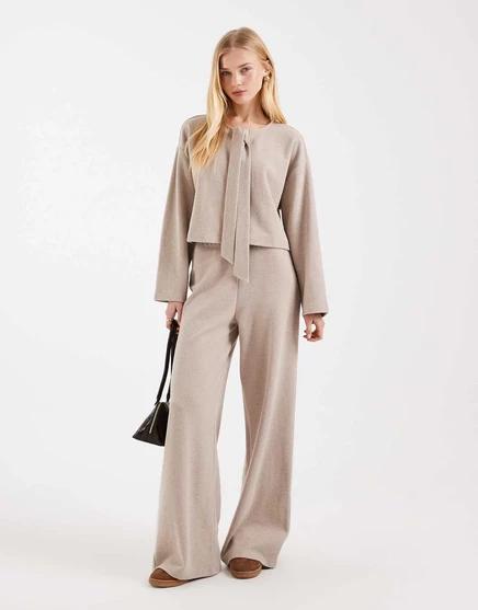 Мягкие широкие брюки в рубчик Miss Selfridge цвета овсянки - часть комплекта oatmeal