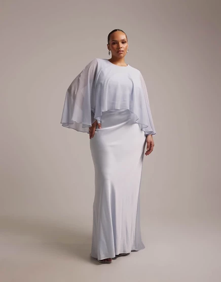 ASOS DESIGN Curve прозрачная шифоновая накидка для подружек невесты с косым вырезом атласного платья синего цвета blue