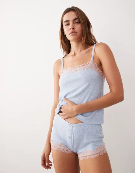 Женская пижама ASOS Design комплект майка и шорты с кружевом, голубая