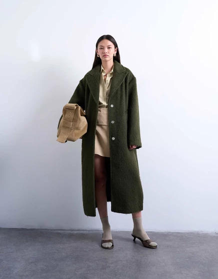 Пальто Topshop из шерсти с начесом, без подкладки, с опущенными плечами khaki