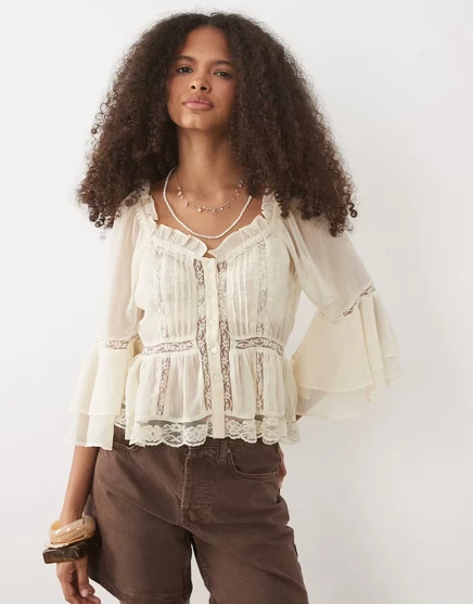 Женская блузка Miss Selfridge, шифон и кружево, белая