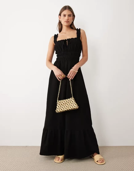 Женское макси‑платье Miss Selfridge из жатой ткани с присборкой, черное