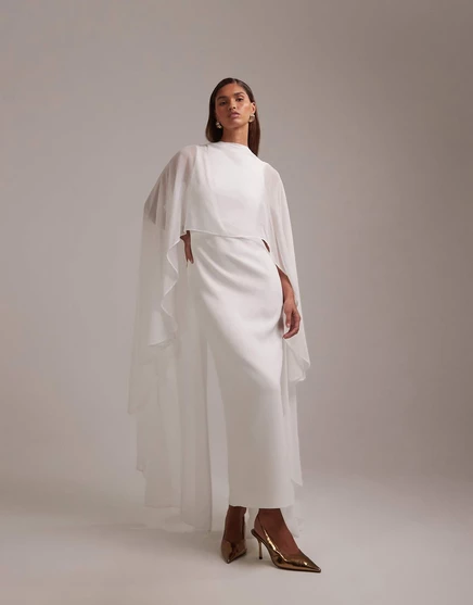 Свадебное платье макси с накидкой от ASOS DESIGN из слоновой кости ivory