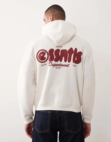 Мужская худи ASOS Design свободного кроя с принтом, кремовая