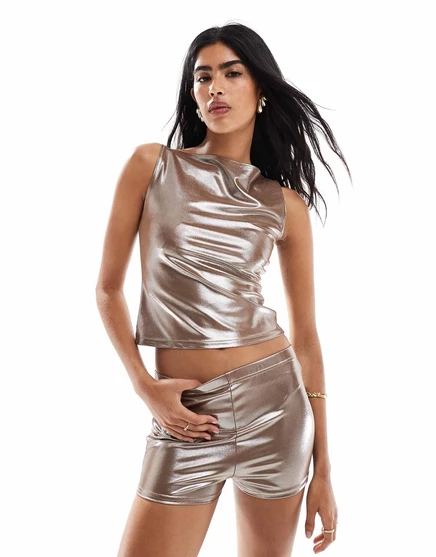 Золотой топ Miss Selfridge festival shimmer racer - часть комплекта gold