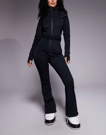 Лыжный костюм ASOS 4505 Hourglass Ski soft shell с поясом, зауженными штанинами и капюшоном из искусственного меха черного цвета black