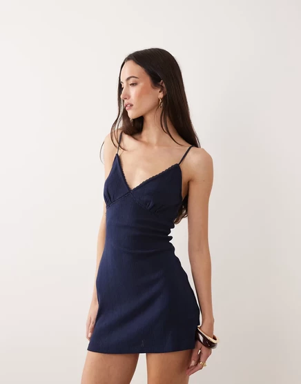 Женское мини-платье good american из хлопка с V-образным вырезом, темно-синее