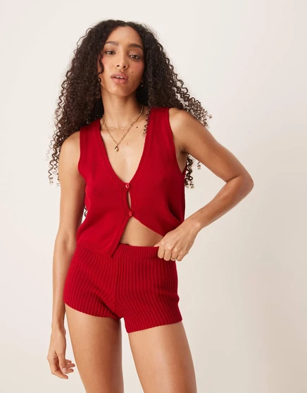 Красные облегающие брюки на пуговицах от ASOS DESIGN bianca - часть комплекта red
