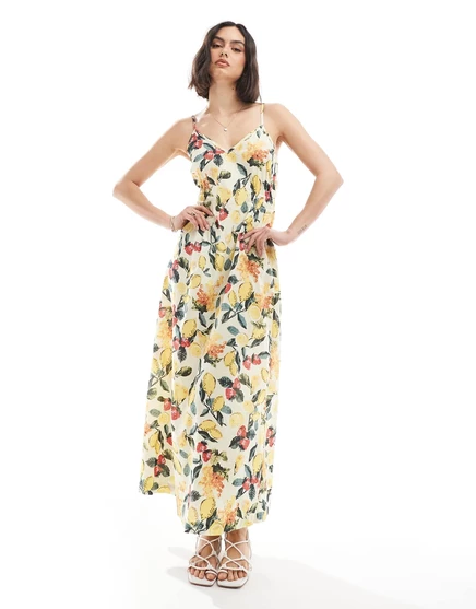 Макси-платье Vero Moda cami с летним фруктовым принтом transparent yellow