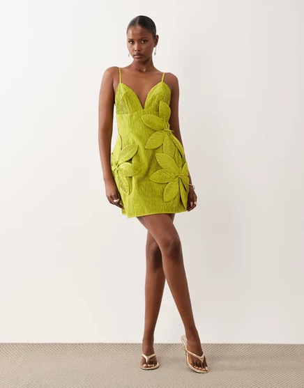 Женское мини-платье ASOS Luxe 3D Floral, лаймовое
