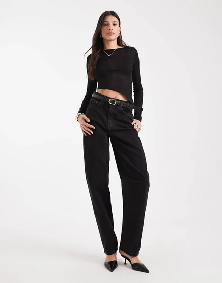 Высокие узкие джинсы-бочкообразки ASOS DESIGN черного цвета, застиранные black