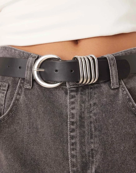 ДИЗАЙНЕРСКИЙ пояс ASOS на талии и бедрах черного цвета с серебристой отделкой multi keeper black