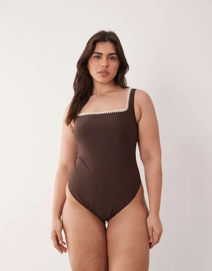Купальник ASOS DESIGN Curve Whitney Whip revenge в коричнево-коричневом цвете