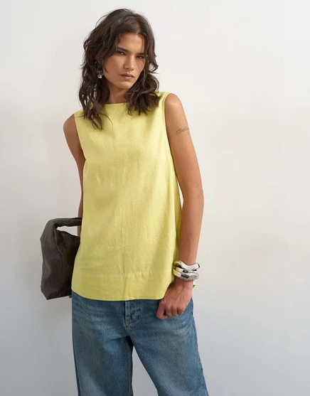 Женская майка TopShop льняная с открытой спинкой, экрю