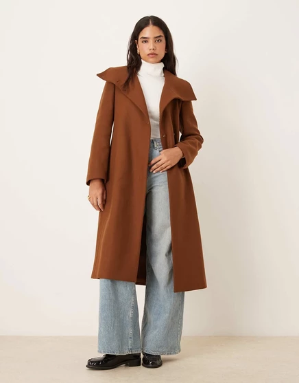 Пальто из шерсти Mango с большим воротником коричневого цвета brown