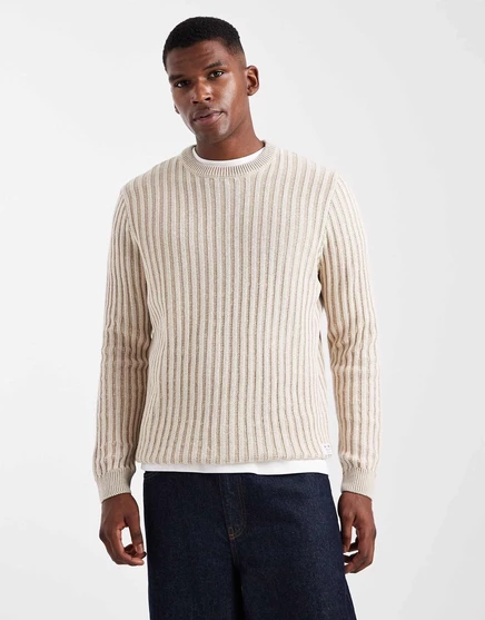 Свитер фактурной вязки ONLY & SONS regular fit из камня в кремовую полоску silver lining
