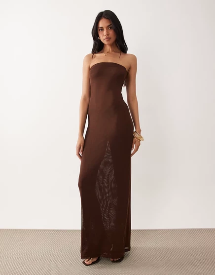 Женское макси-платье ASOS Design сетчатое бандо, шоколадное
