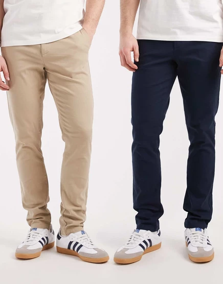 Мужские чиносы ASOS Design, 2 пары, синие и бежевые