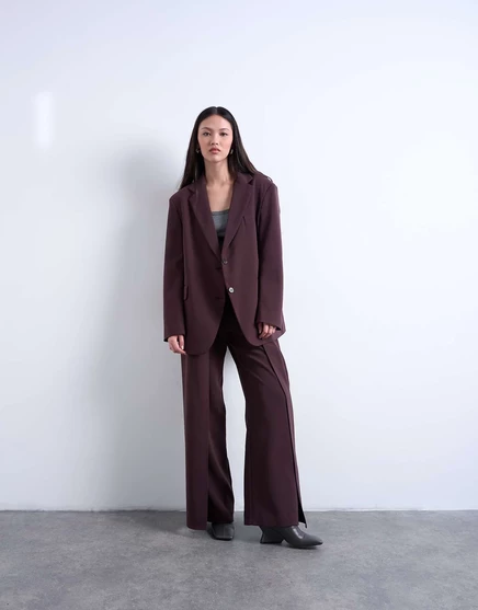 Прямые брюки с двойной складкой от Topshop сливово-шоколадного цвета - часть комплекта plum chocolate