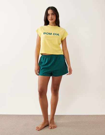 Женский пижамный комплект ASOS Design Bom Dia, футболка и шорты, желто-зеленый