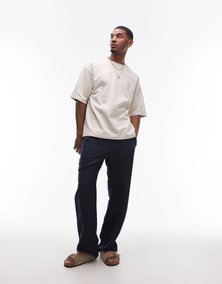 Широкие льняные брюки Topman темно-синего цвета navy