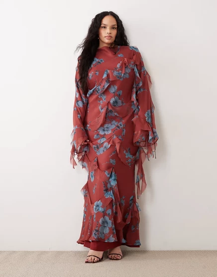 Женское макси-платье ASOS Curve с рюшами, в цветочный принт