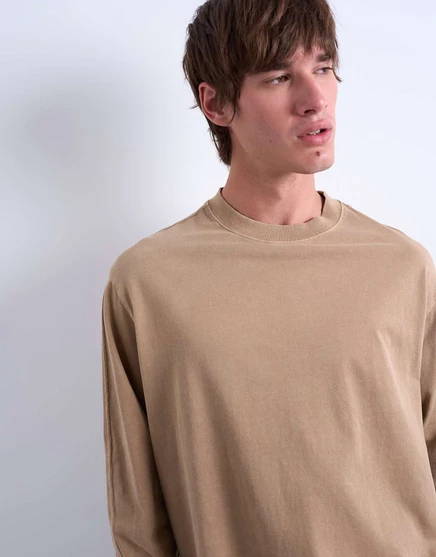 Негабаритная футболка-реглан Topman с длинным рукавом из промытого камня washed stone