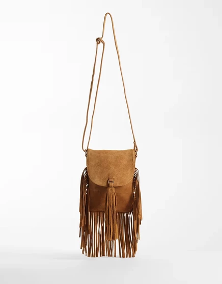 Женская замшевая сумка ASOS Design с бахромой, бежевая
