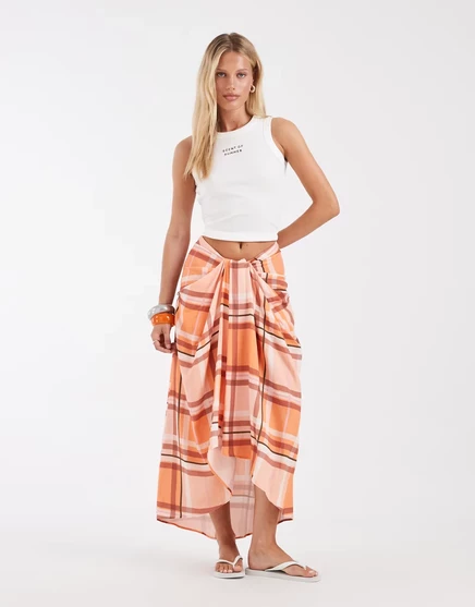 Юбка мидакси с запахом от ASOS DESIGN в оранжевую клетку orange check