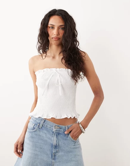 Женский топ-бандо ASOS Design с присборкой и завязкой, белый