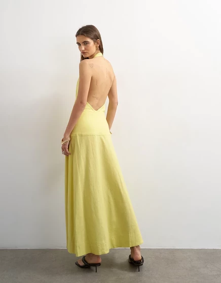 Женское макси-платье TopShop из льна, с запахом, лайм