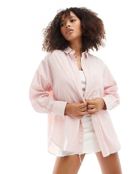 ДИЗАЙНЕРСКАЯ рубашка оверсайз от ASOS в розовую полоску blush stripe