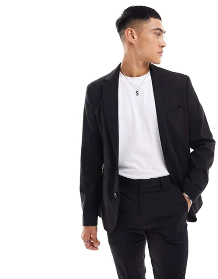 Мужской пиджак asos design узкий крой, черный