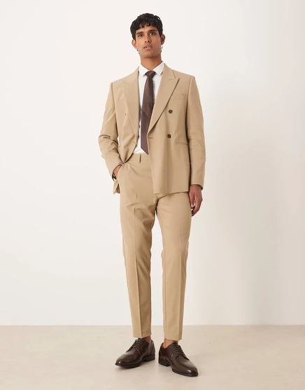 Дизайнерские зауженные костюмные брюки ASOS бежевого цвета beige