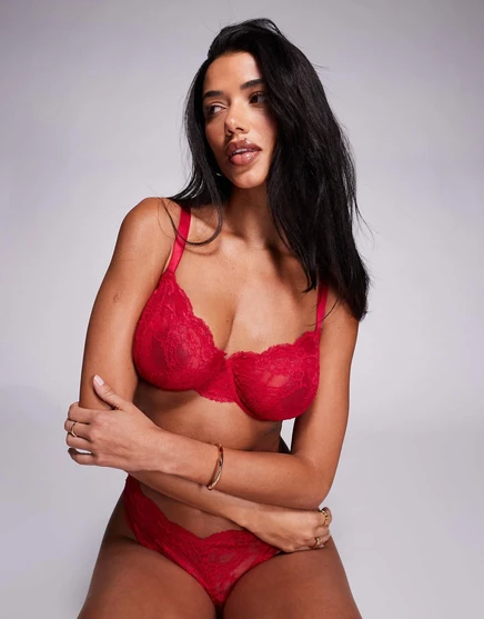 Кружевной бюстгальтер на косточках Lola с пышным бюстом от ASOS DESIGN вишнево-красного цвета cherry red