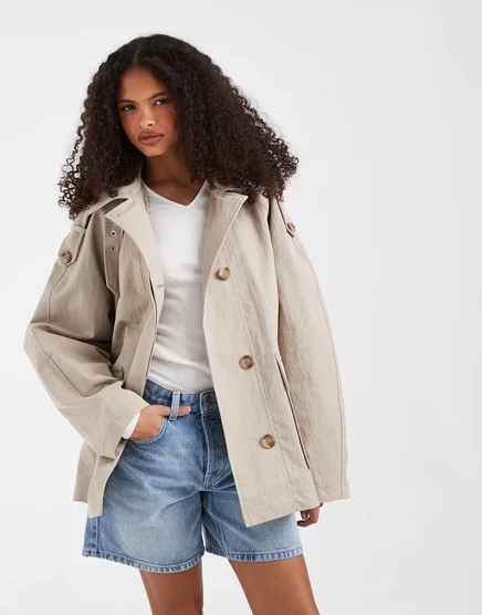 Женская короткая тренч-куртка ASOS Design Funnel, песочная