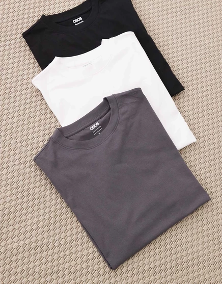 ASOS DESIGN Essentials - 3 комплекта футболок в непринужденной цветовой гамме: белый/черный/асфальт
