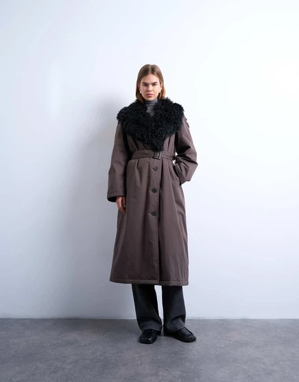 Женское пальто TopShop с искусственным мехом, коричневое