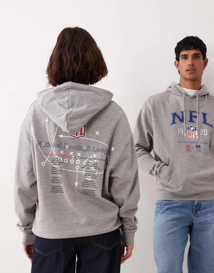 ДИЗАЙНЕРСКАЯ мужская толстовка оверсайз от ASOS с принтом NFL светло-серого цвета gray